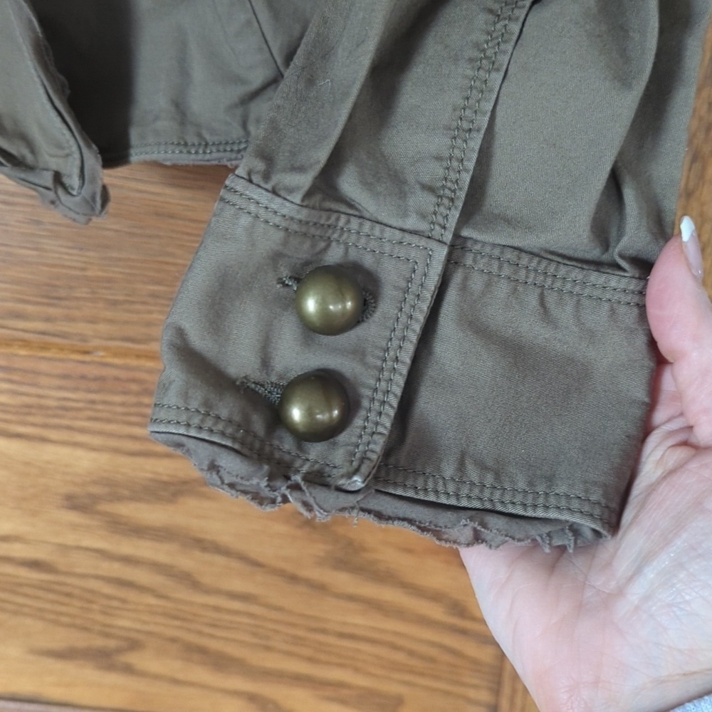 Ann Taylor Khaki Brass Button Down Asymmetrical Moto Jacket Size 10 - Picture 4 of 8